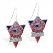 Mspiercing Sterling Silver Earrings With Official Licensed Pewter NFL Charm, New England Patriots
