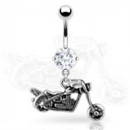 Navel Ring Round CZ with Motorcycle Dangle