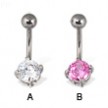 Navel ring with 4-prong round gem