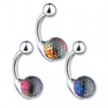 Navel ring with colored crystal ball