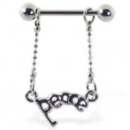 Navel ring with dangling "PEACE"