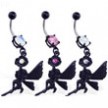 Navel ring with dangling black coated flower and fairy