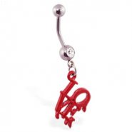 Navel ring with dangling bloody philly "LOVE" park symbol