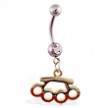 Navel ring with dangling brass knuckles