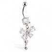 Navel ring with dangling clear butterfly and gems
