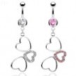 Navel ring with dangling crooked hearts