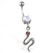 Navel ring with dangling curved snake with red gem eyes