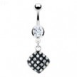 Navel ring with dangling epoxy jeweled square