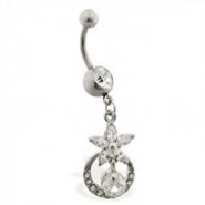 Navel ring with dangling flower and circle