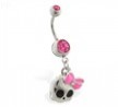 Navel ring with dangling girly skull with bow