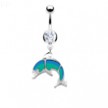 Navel Ring with Dangling Glossed Dolphin