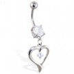 Navel ring with dangling heart with gem