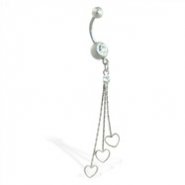 Navel ring with dangling hearts on chains