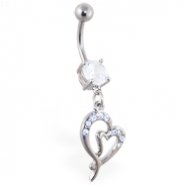 Navel ring with dangling jeweled broken heart
