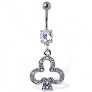 Navel ring with dangling jeweled club
