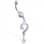 Navel ring with dangling jeweled loop and gem