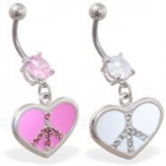 Navel ring with dangling jeweled peace heart