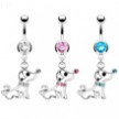 Navel ring with dangling jeweled puppy dog