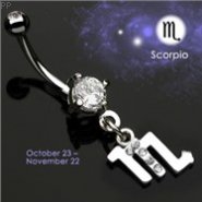 Navel Ring with Dangling Jeweled Scorpio Sign