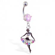 Navel ring with dangling multi-color ballerina