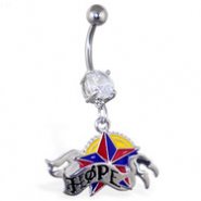 Navel ring with dangling nautical star and "HOPE"