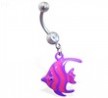 Navel ring with dangling pink and purple fish