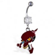 Navel Ring with Dangling Red Skull