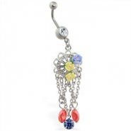 Navel ring with dangling rose chandelier