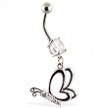 Navel ring with dangling side angle butterfly