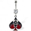 Navel ring with dangling spade and skull