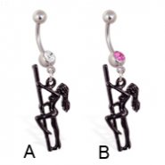 Navel ring with dangling stripper dancing on pole
