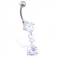 Navel ring with double CZ dangle