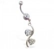 Navel ring with double jeweled heart dangle