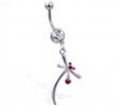 Navel ring with long dangling dragonfly