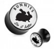 Pair Of "Bunnies Do It Better" Playboy Exclusive Pattern Black Acrylic Saddle Plugs