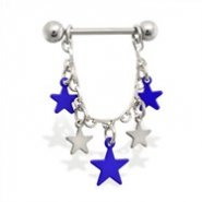 Pair of dangle nipple rings with blue stars