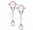 Pair Of Pink Gem Paved Nipple Rings with Dangling Handcuffs
