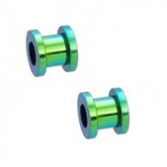 Pair Of Titanium Anodized Tunnels with Threaded Back - Green
