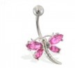 Pink jeweled dragonfly belly ring