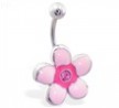 Pink jeweled flower belly ring