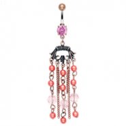 Pink vintage belly ring with dangling chains and pearls