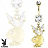 Playboy Bunny Gemmed Ear Dangle 14Kt Gold Tone Navel Ring
