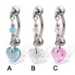 Reversed belly button ring with dangling heart-shaped stone