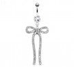 Ribbon with Paved Gems And Princess Cut Center Gem Surgical Steel Navel Ring