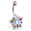 Small Multicolor Jeweled Flower Belly Button Ring