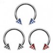 Stainless steel circular (horseshoe) barbell with epoxy striped cones, 16 ga