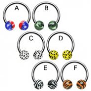Stainless steel circular (horseshoe) barbell with pattern printed balls, 14 ga