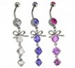 Steel Ribbon with Cascading Droplets of Orb Gems Navel Ring
