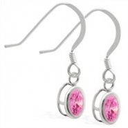 Sterling Silver Earrings  with Bezel Set Pink Tourmaline Oval