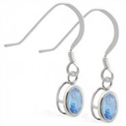 Sterling Silver Earrings with Bezel Set Blue Zircon Oval